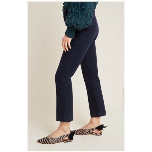 Navy Blue Anthropologie Corduroy Slim Cropped Flare Pants (NWT) - Picture 5 of 7